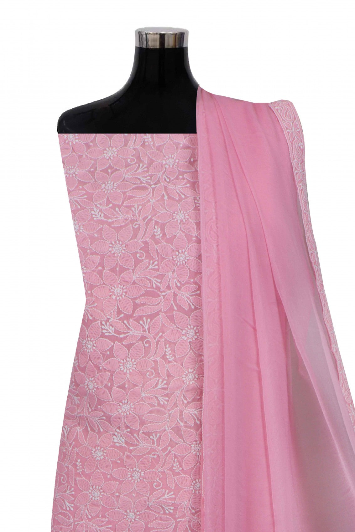 Ada Hand Embroidered Pink Cotton Lucknowi Chikankari Unstitched Suit Piece 01A197690