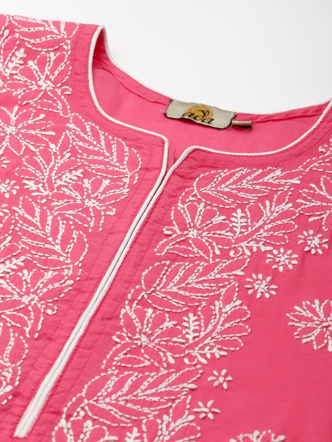 Ada Hand Embroidered Magenta Chanderi Lucknow Chikankari Straight Kurta A411341