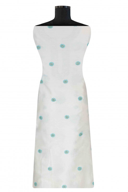 Ada Hand Embroidered White Chanderi Lucknowi Chikan Unstitched Kurta Dupatta– A617059