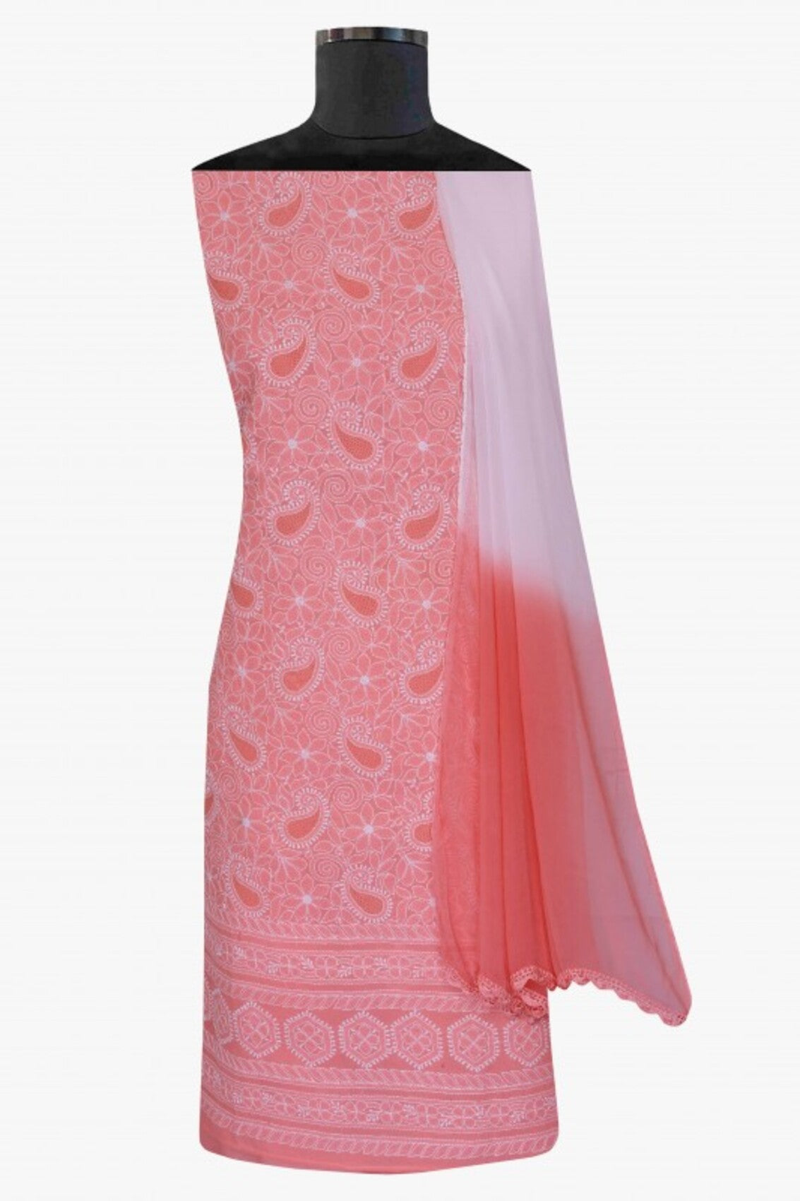 Ada Hand Embroidered Pink Cotton Lucknowi Chikankari Unstitched Suit Piece 01A22771