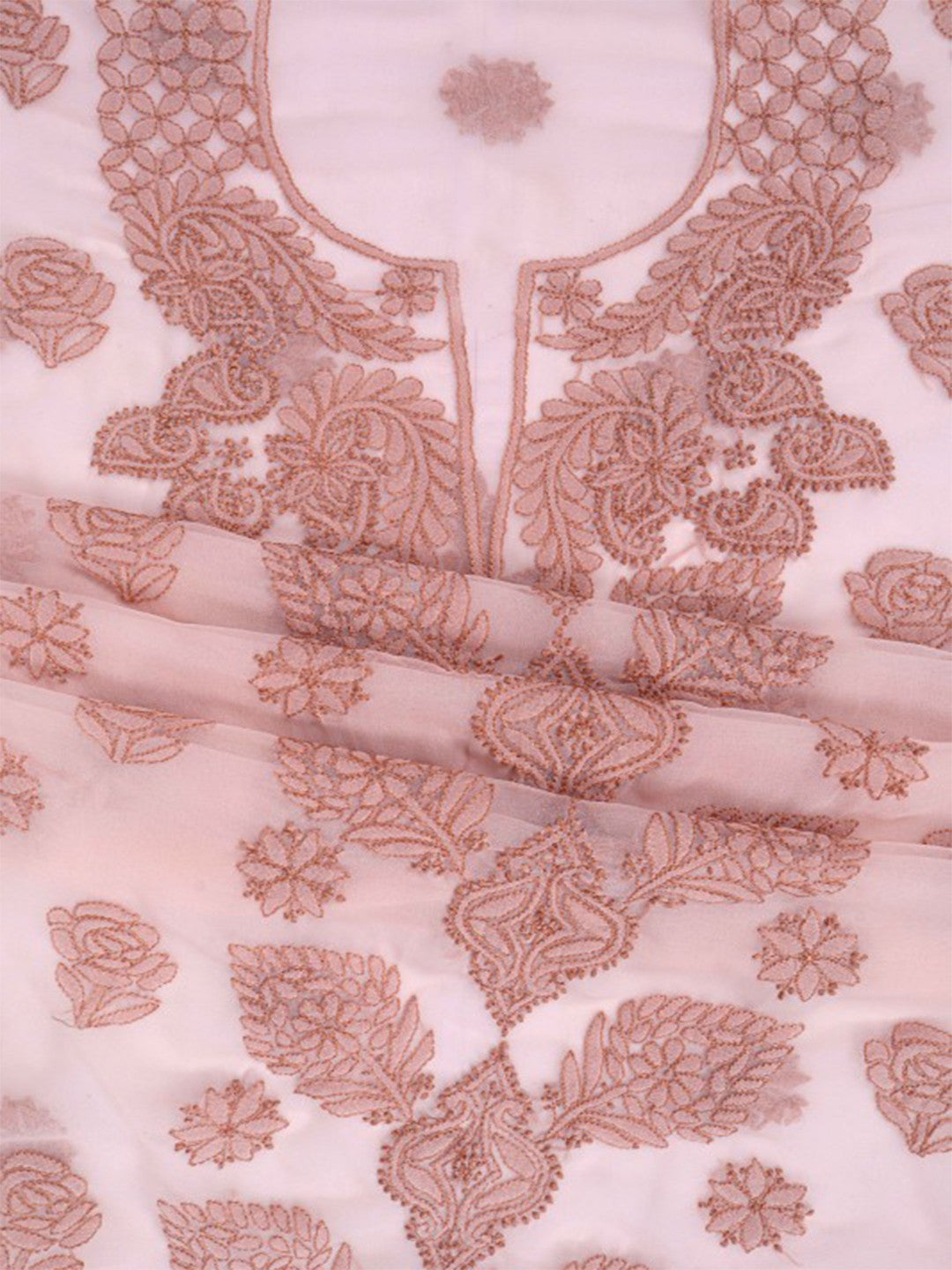Ada Hand Embroidered Fawn Georgette Lucknowi Chikan Unstitched Suit Piece A211224