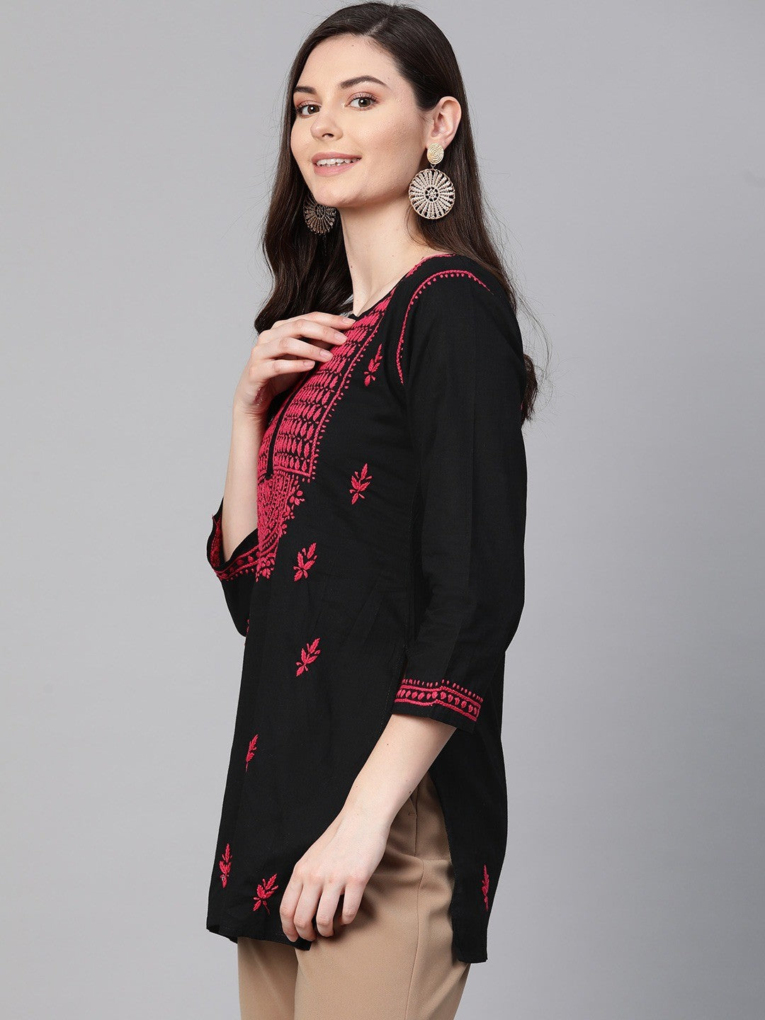 Ada Hand Embroidered Black Cotton Lucknowi Chikankari Straight Kurti A100387
