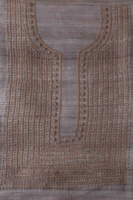 Ada Hand Embroidered Sand Castle Tusser Silk Lucknow Chikankari Men's Kurta Piece-A489430