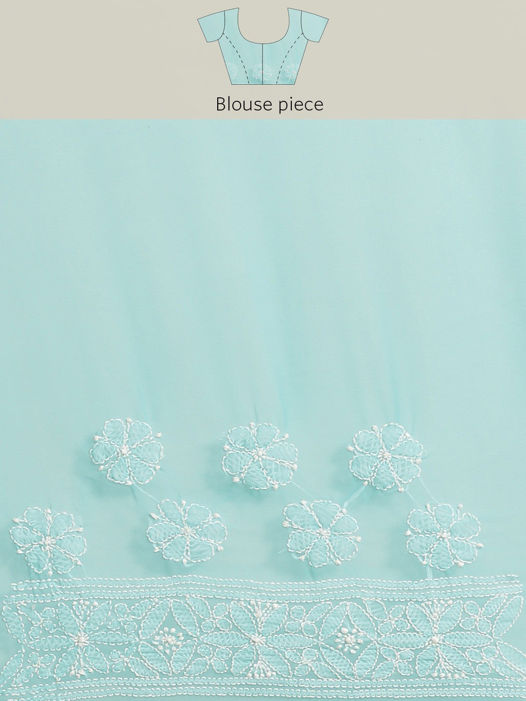 Ada Hand Embroidered Turquoise Blue Georgette Lucknow Chikan Saree With Blouse-A311298