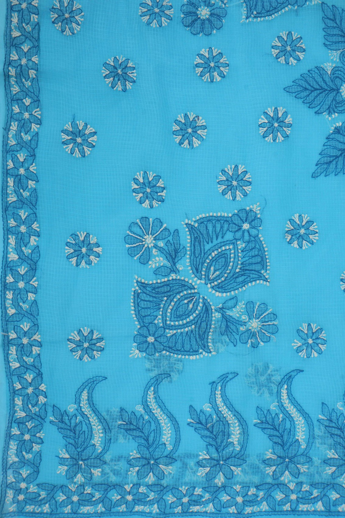 Ada Hand Embroidered Blue Kota Lucknowi Chikankari Saree With Blouse A606775