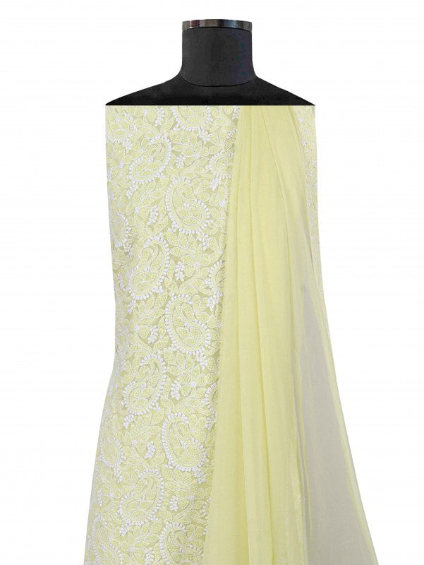 Ada Hand Embroidered Lemon Cotton Lucknowi Chikankari Unstitched Suit Piece 01A197630