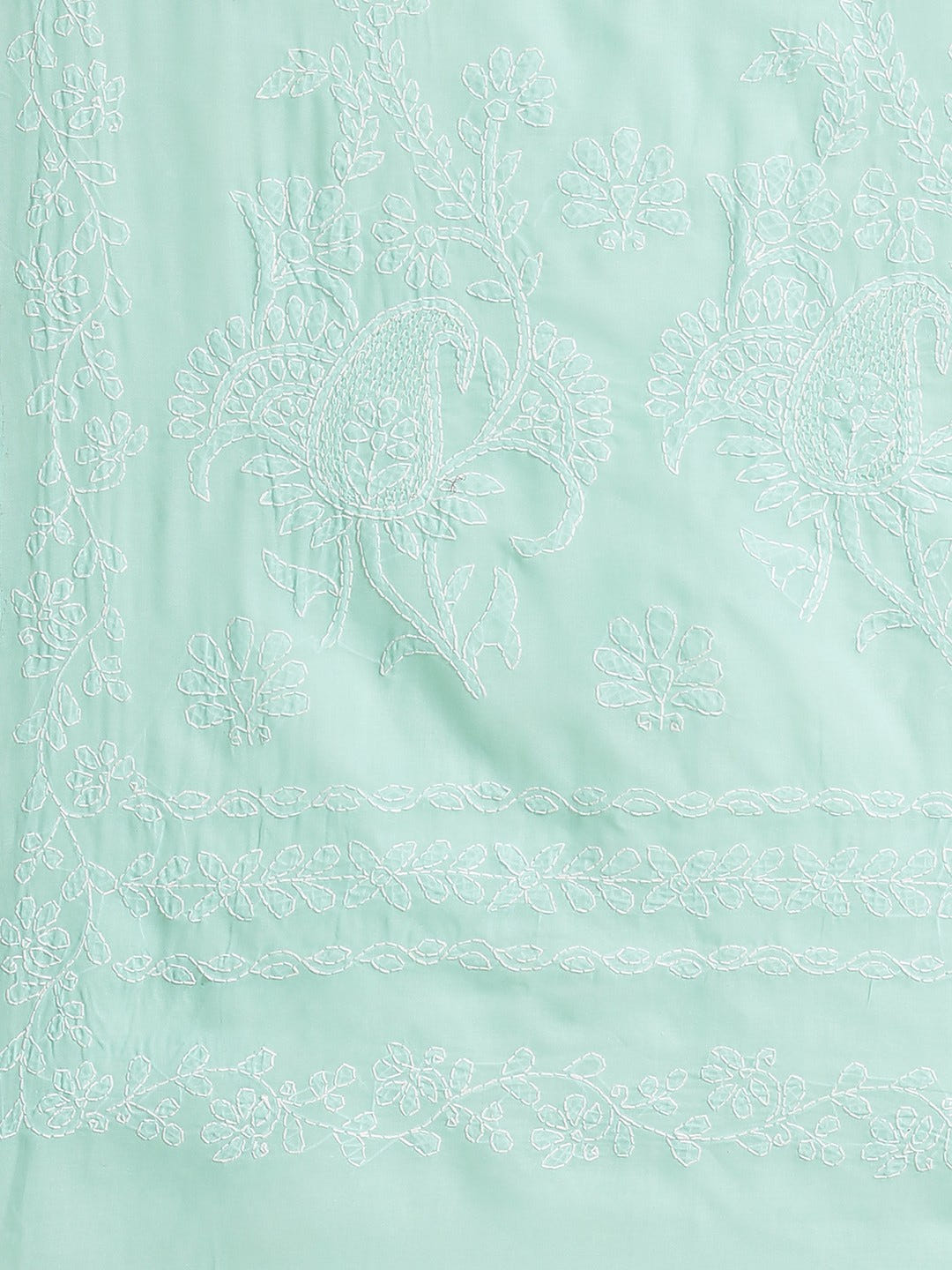 Ada Hand Embroidered Sea Green Cotton Lucknow Chikan Saree With Blouse- A159243
