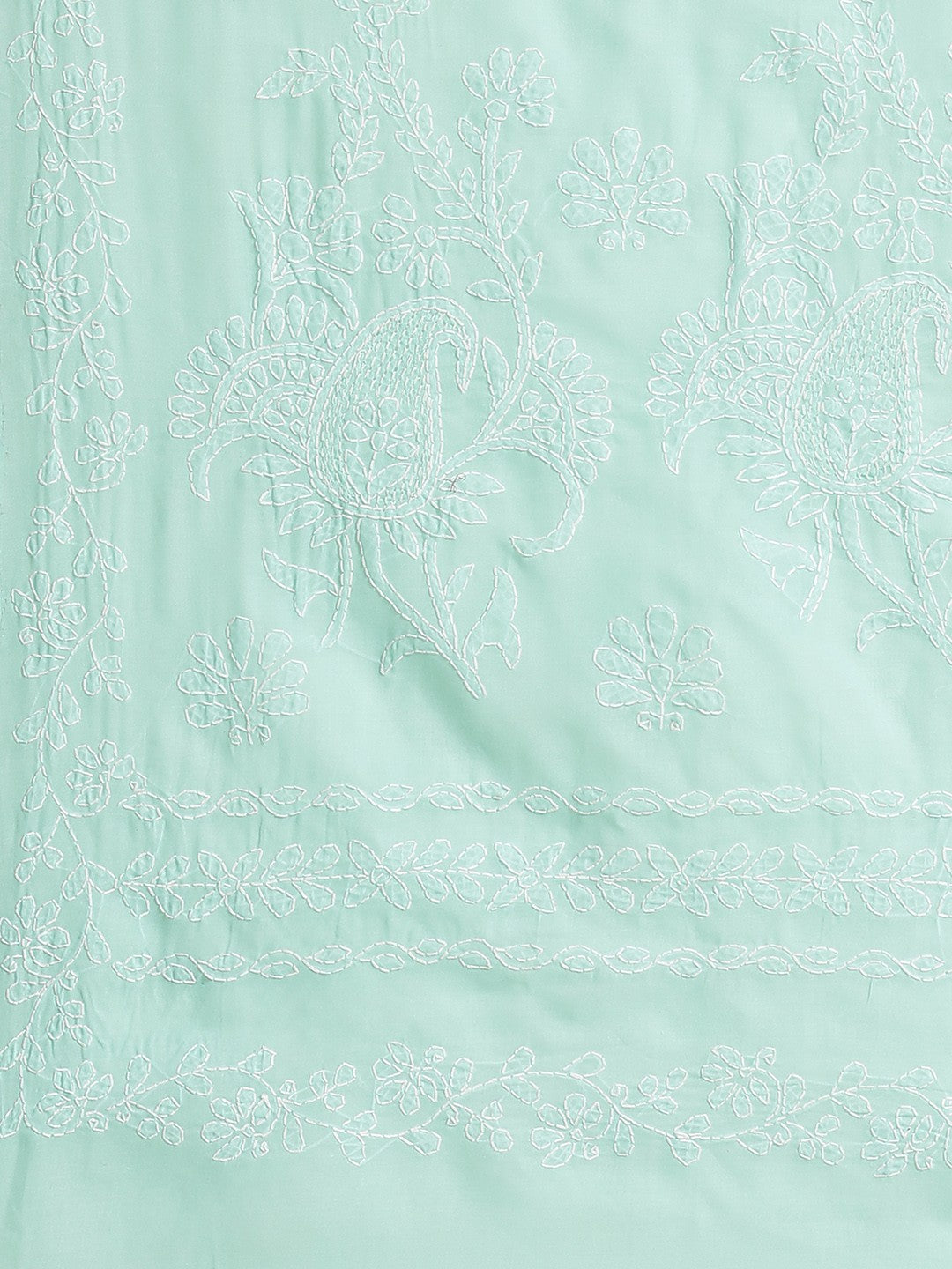 Ada Hand Embroidered Sea Green Cotton Lucknow Chikan Saree With Blouse- A159243