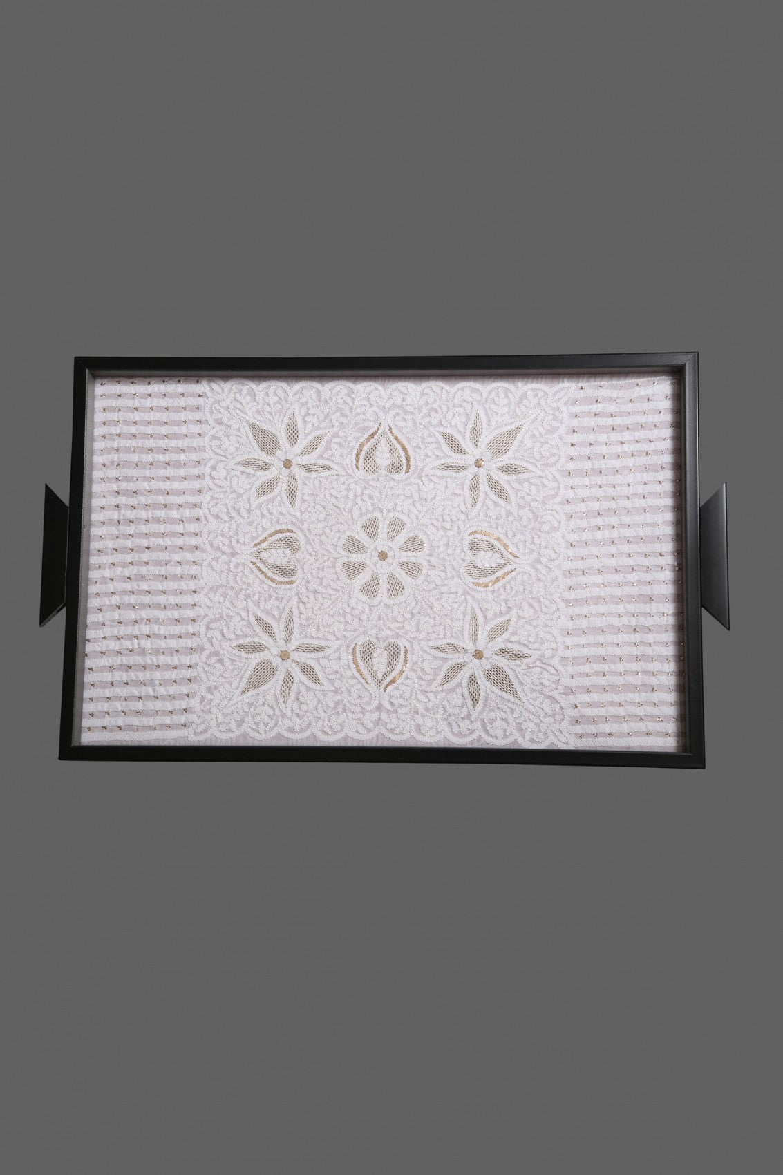 Ada Hand Embroidered White Cotton Lucknowi Chikankari Tray With Muqaish Work 01A247631