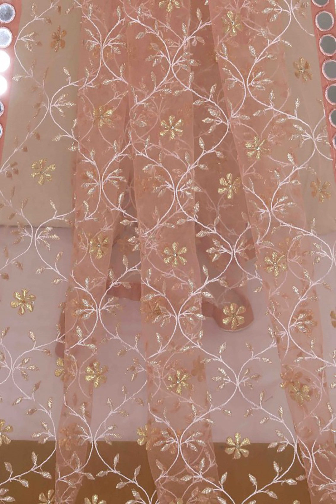 Ada Hand Embroidered Dusty Pink Net Lucknowi Chikankari Dupatta With Gota Patti Work A600706