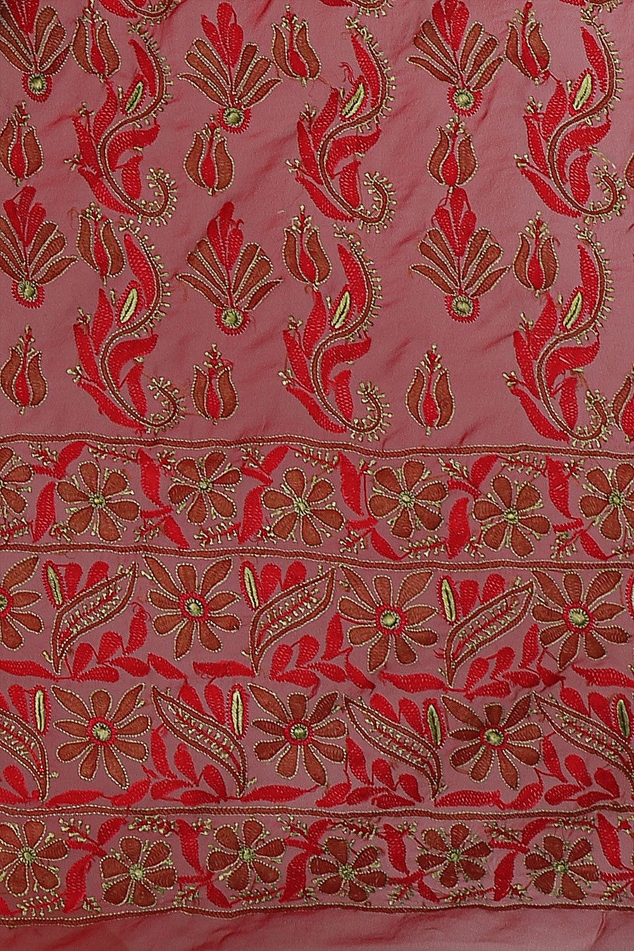 Ada Hand Embroidered Red Georgette Lucknowi Chikankari Saree with Blouse A630390