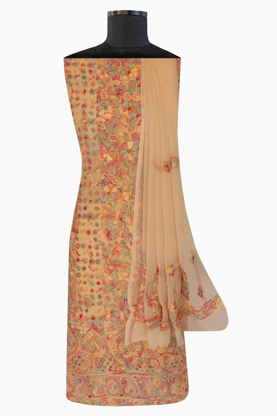 Ada Hand Embroidered Fawn Georgette Lucknowi Chikankari Unstitched Suit Piece A211178