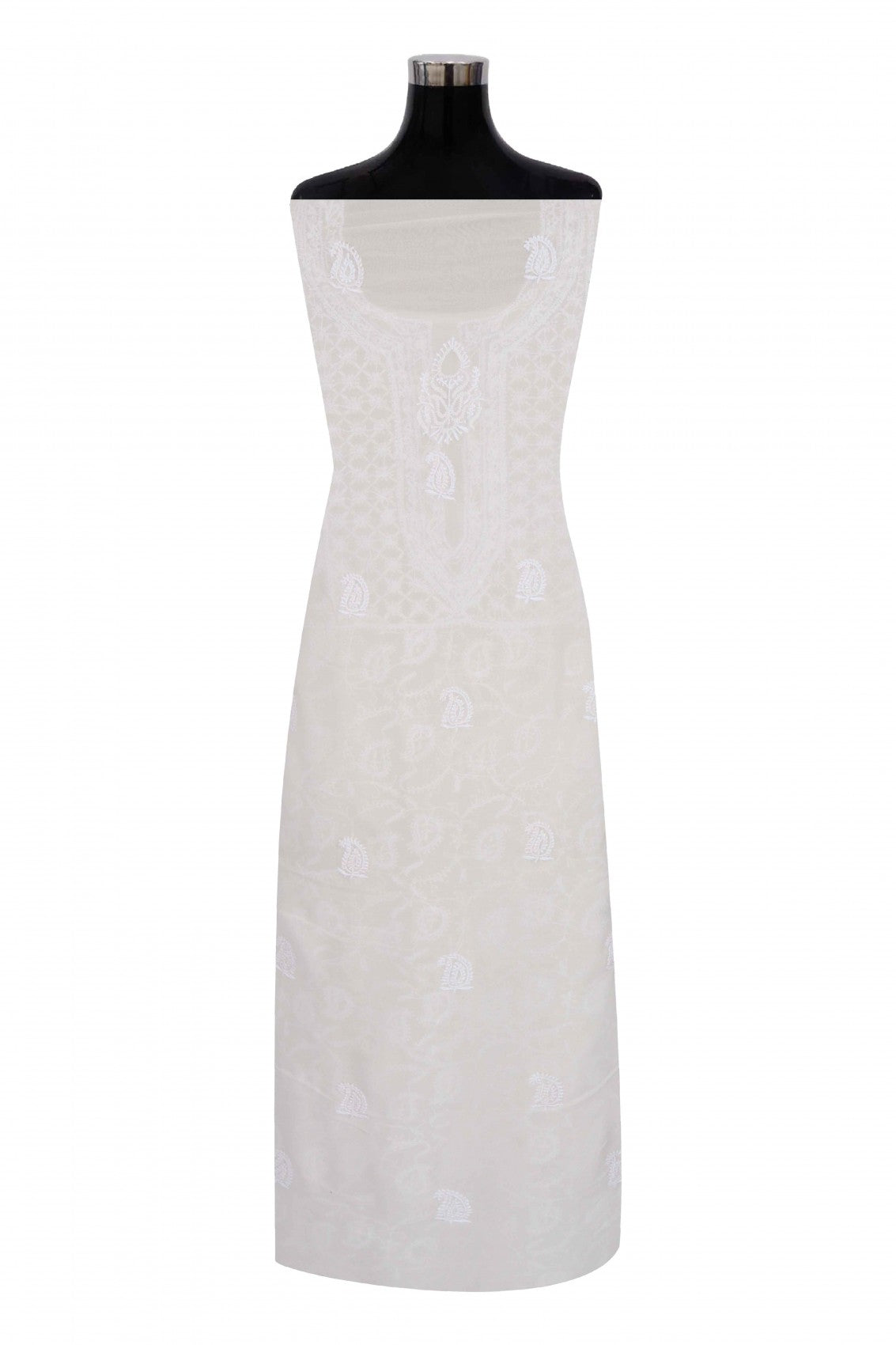 Ada Hand Embroidered White Pure Georgette Lucknowi Chikankari Unstitched Kurta Piece A625467