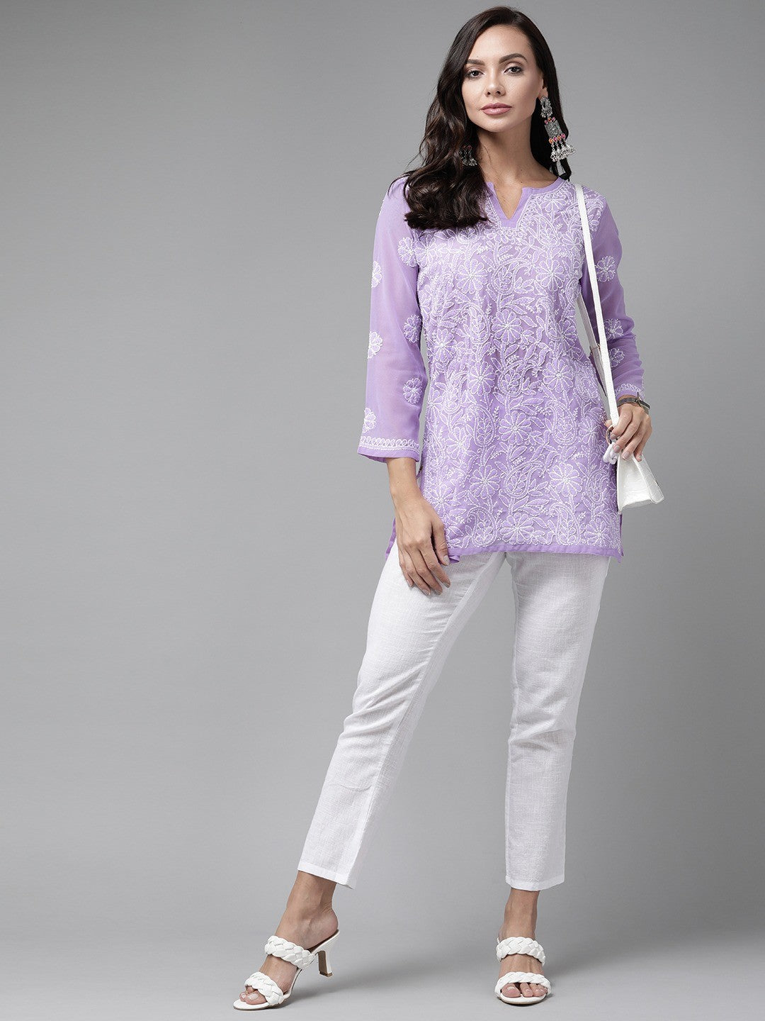 Ada Hand Embroidered Mauve Georgette Lucknowi Chikankari Straight Kurti A911227