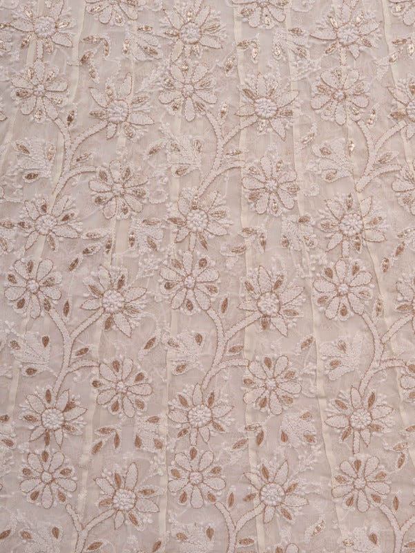 Ada Hand Embroidered White Georgette Lucknowi Chikan Unstitched Anarkali Set with Gota Patti Work A376108