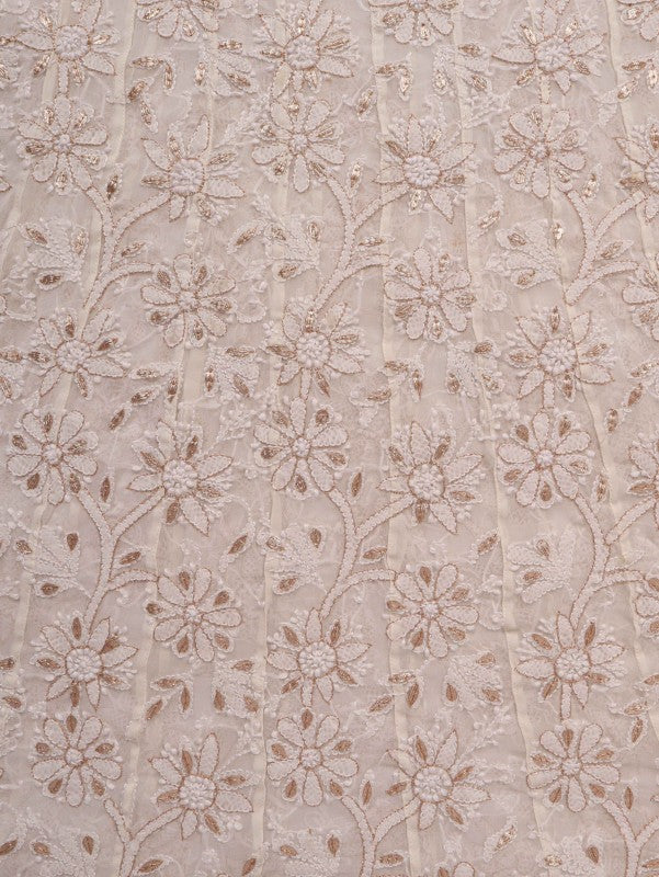 Ada Hand Embroidered White Georgette Lucknowi Chikan Unstitched Anarkali Set with Gota Patti Work A376108