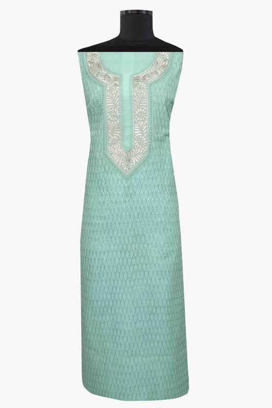 Ada Hand Embroidered Sea Green Cotton Lucknowi Chikan Unstitched Suit Piece–A100184