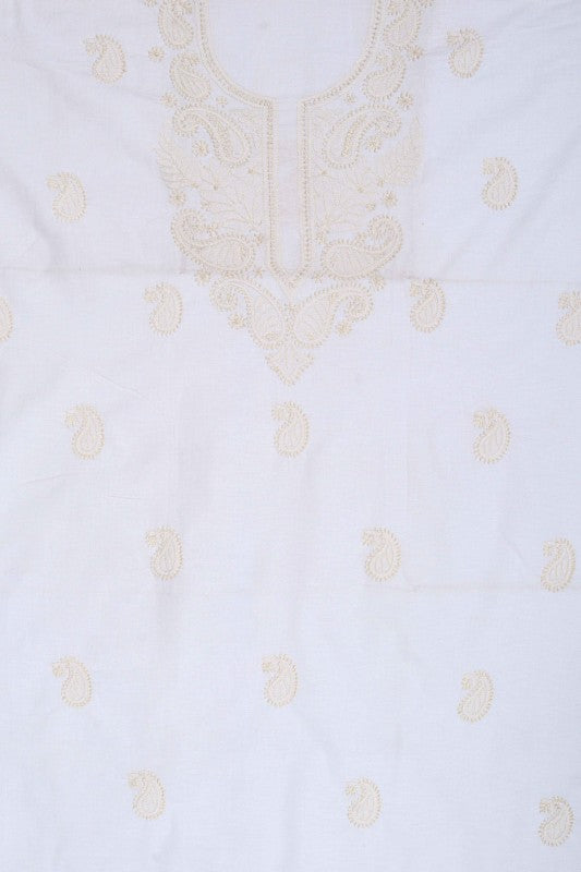 Ada Hand Embroidered White Cotton Lucknowi Chikan Unstitched Kurta Piece A355764