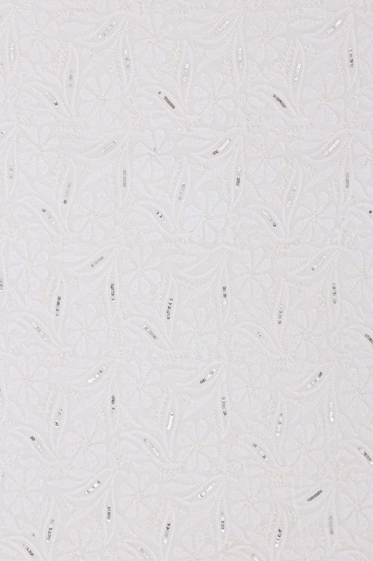 Ada Hand Embroidered White Georgette Chikan Unstitched Kurta Piece with Sequinned Work A536673