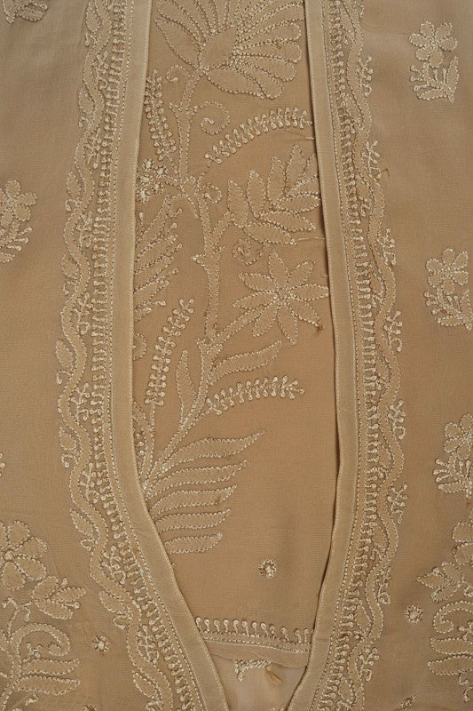 Ada Hand Embroidered Fawn Georgette Lucknowi Chikankari Front Open Kurta A616800