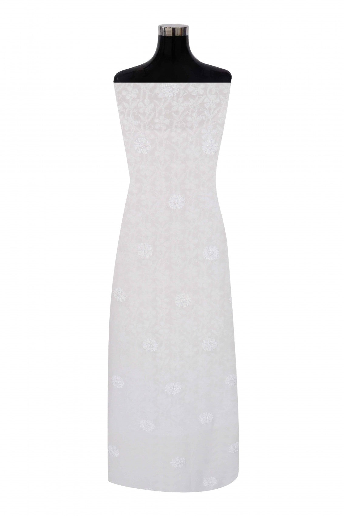 Ada Hand Embroidered White Pure Georgette Lucknowi Chikankari Unstitched Kurta Piece A148142