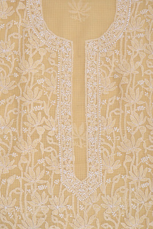 Ada Hand Embroidered Beige Kota Lucknowi Chikankari Unstitched Kurta Dupatta Set 01A160500