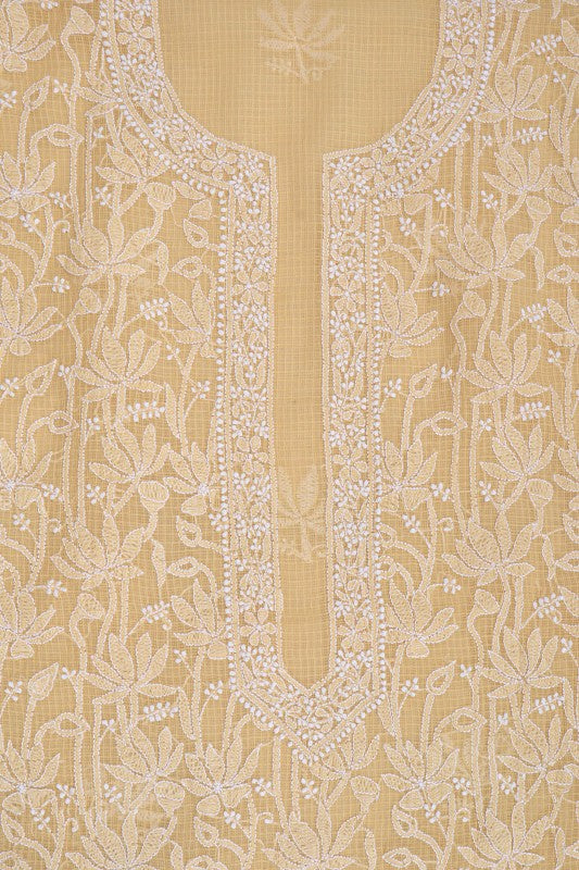 Ada Hand Embroidered Beige Kota Lucknowi Chikankari Unstitched Kurta Dupatta Set 01A160500