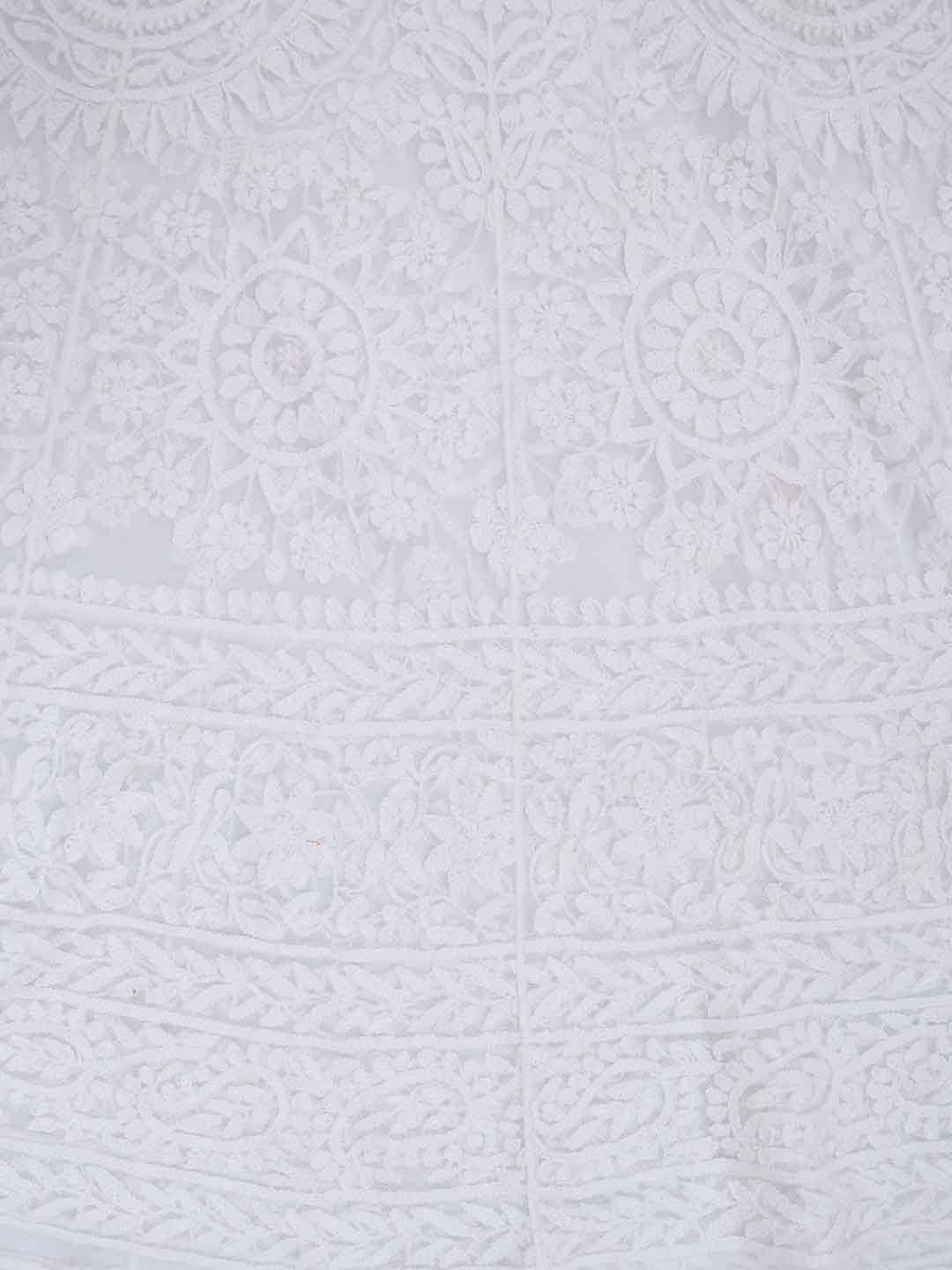 Ada Hand Embroidered White Net Lucknowi Chikankari Semi-stitched Anarkali Kurta Dupatta Set 01A167418