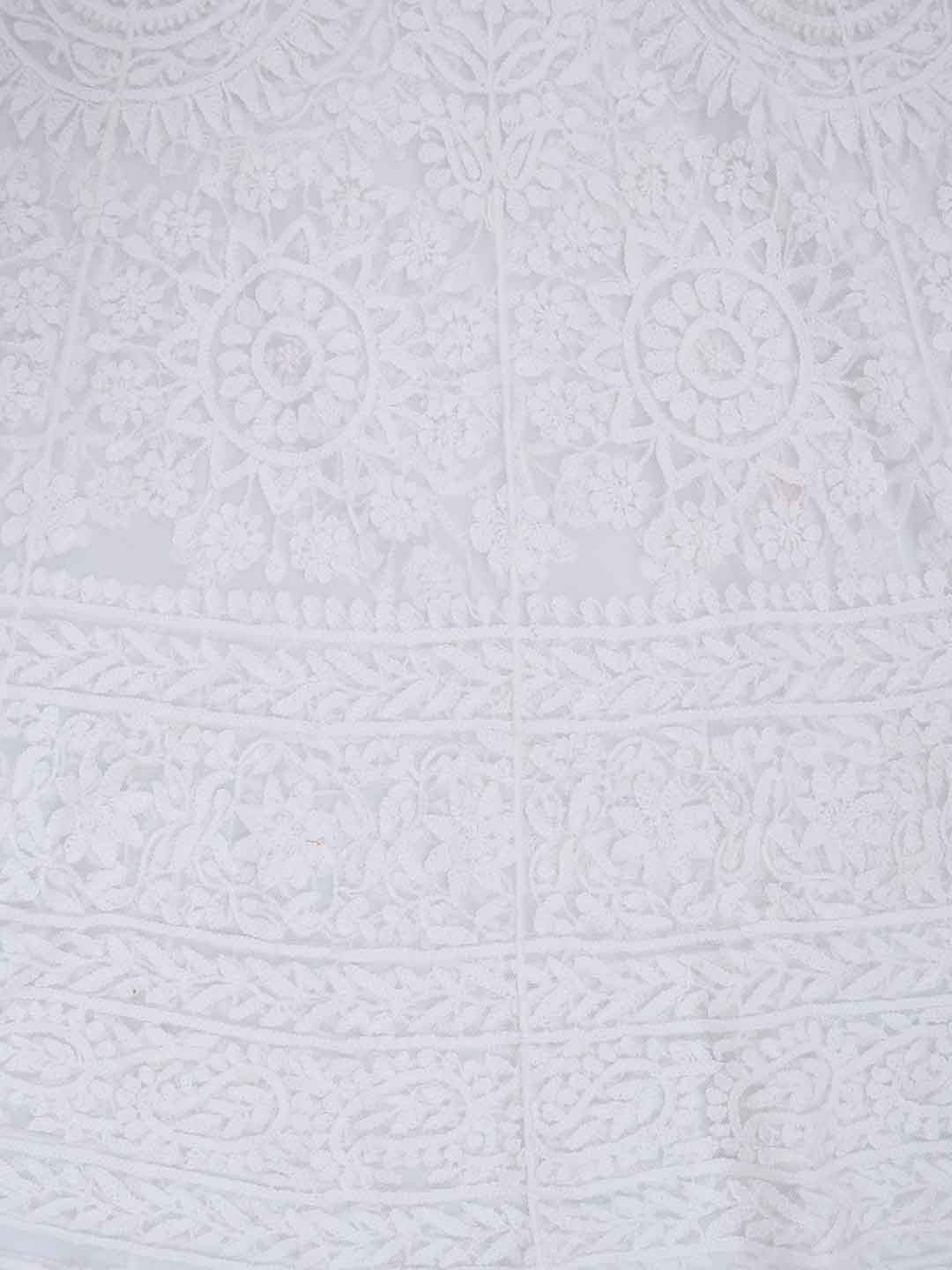 Ada Hand Embroidered White Net Lucknowi Chikankari Semi-stitched Anarkali Kurta Dupatta Set 01A167418