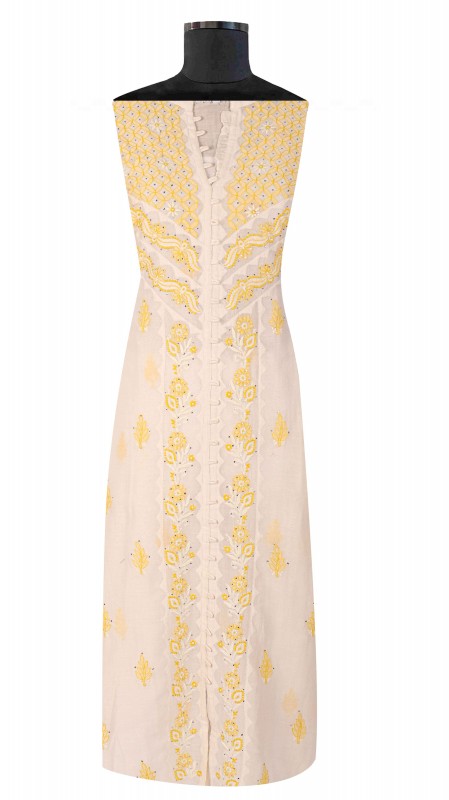 Ada Hand Embroidered White Chanderi Lucknowi Chikankari Unstitched Kurta Dupatta Set With Muqaish Work A326791