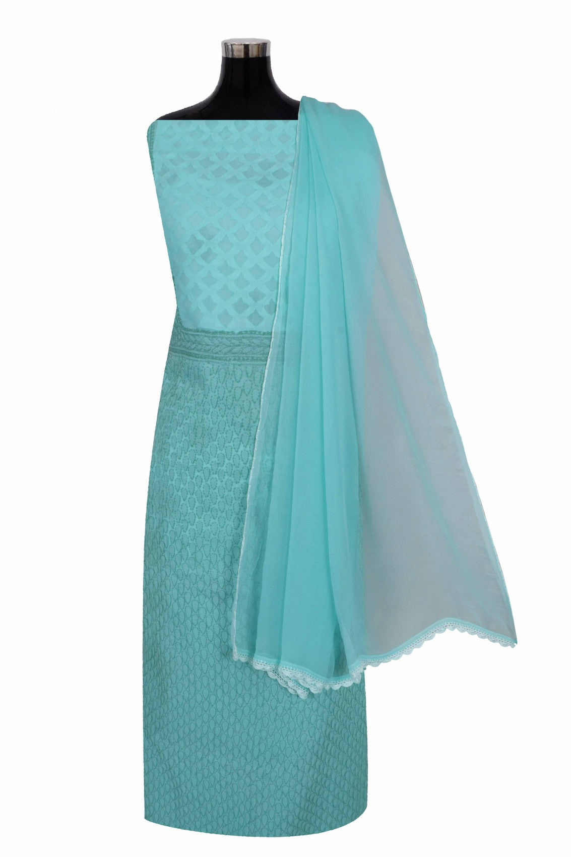 Ada Hand Embroidered Sea Green Cotton Lucknowi Chikankari Unstitched Suit Piece A576409