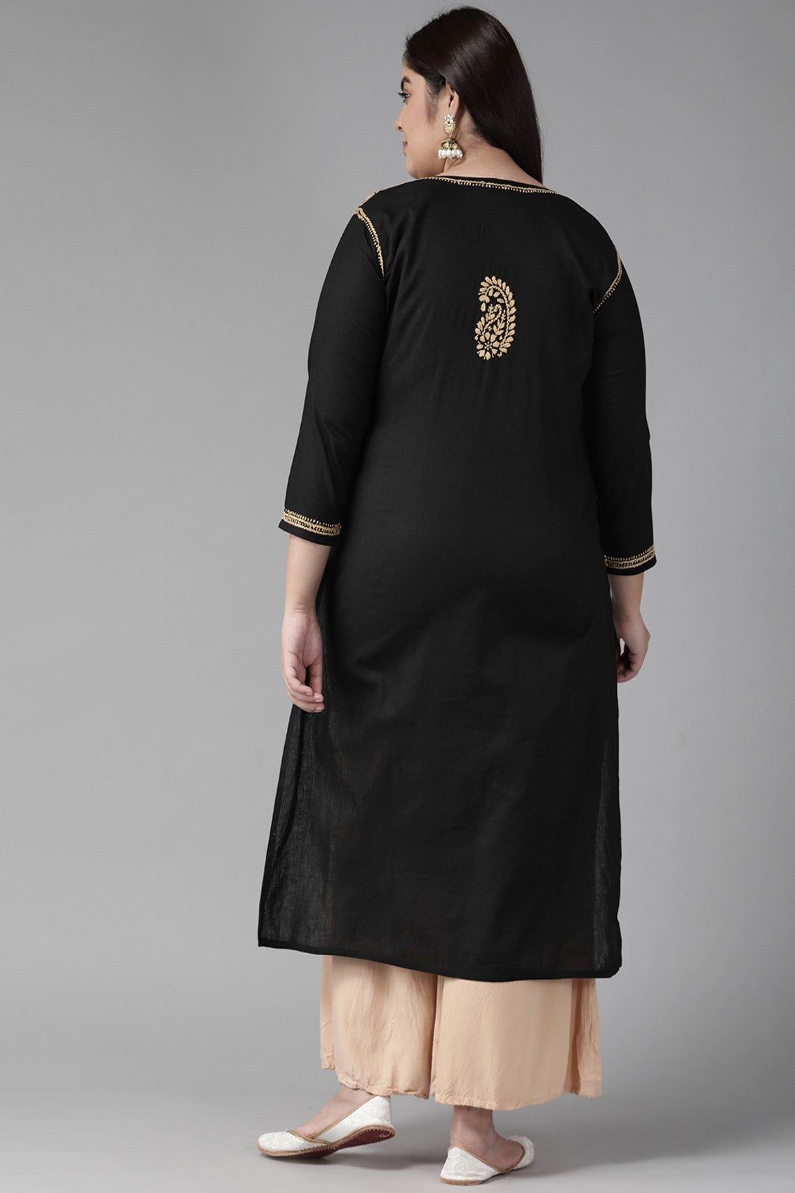 Ada Hand Embroidered Black Cotton Lucknowi Chikankari Straight Kurta A207632