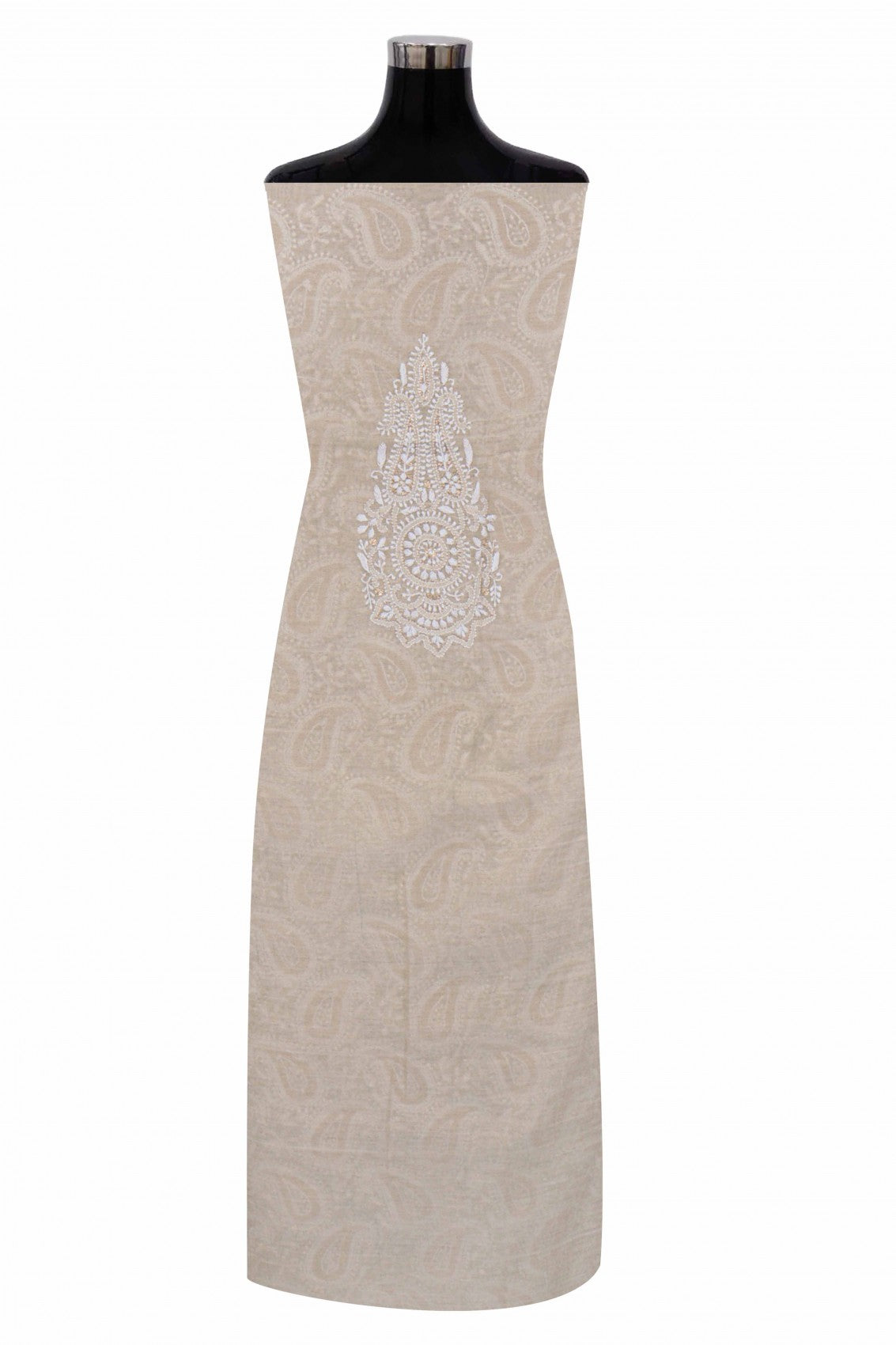 Ada Hand Embroidered Natural Fawn Tissue Lucknowi Chikankari Unstitched Kurta Piece With Zari Work 01A216075