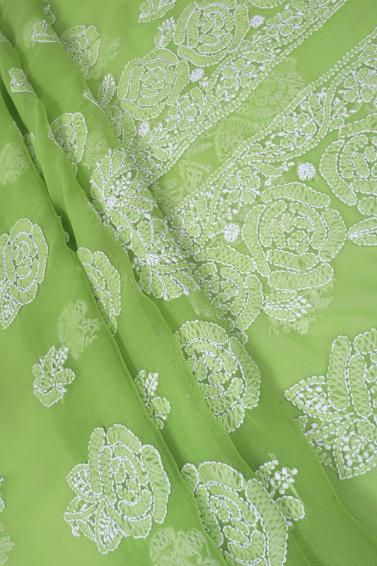 Ada Hand Embroidered Grass Green Georgette Lucknowi Chikankari Unstitched Suit Piece A211216