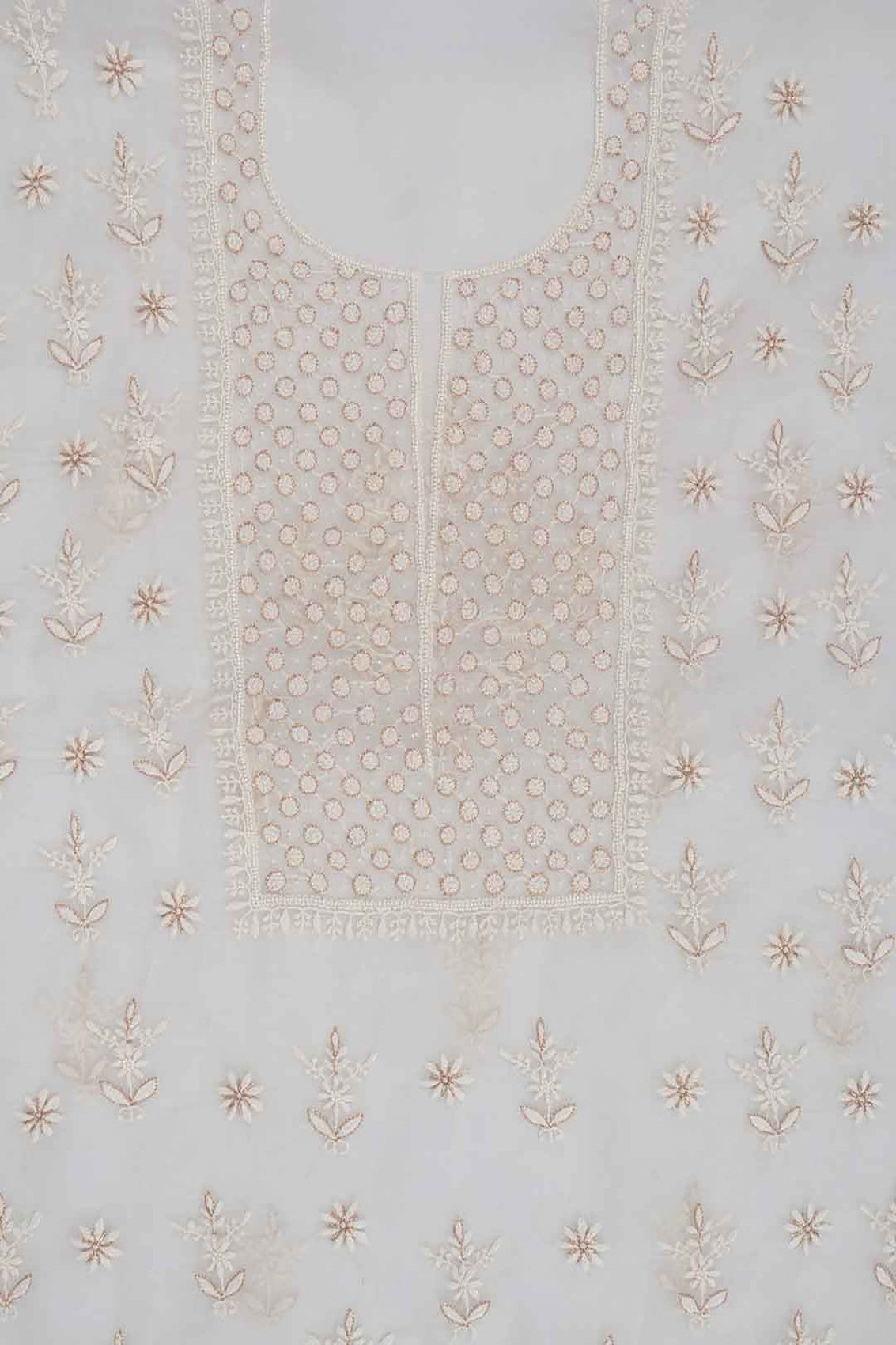 Ada Hand Embroidered White Organza Lucknowi Chikankari Unstitched Kurta Piece With Pearl Work A614805