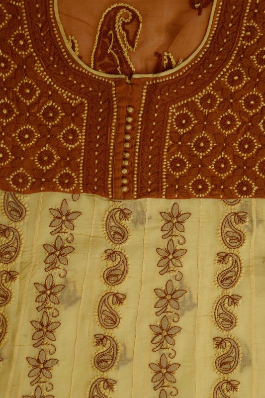 Ada Hand Embroidered Yellow Cotton Lucknowi Chikan Unstitched Suit Piece –A592874