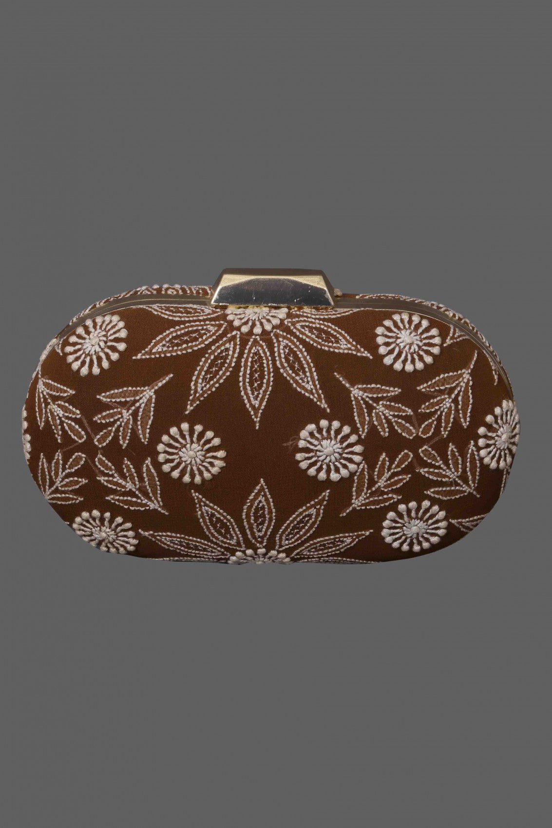 Ada Hand Embroidered Brown Pure Georgette Lucknow Chikankari Clutch A548983