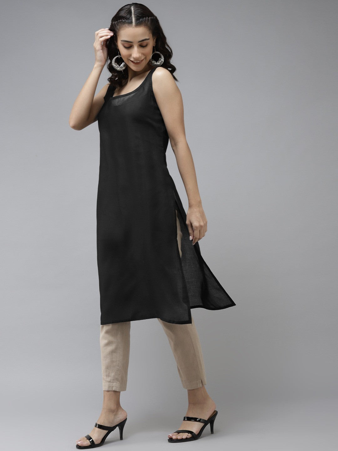 Ada Hand Embroidered Black Organza Lucknowi Chikankari Straight Kurta With Slip A411236