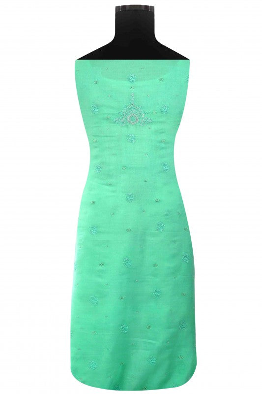 Ada Hand Embroidered Sea Green Cotton Lucknowi Chikan Unstitched Kurta Dupatta Set With Zari Work A166450