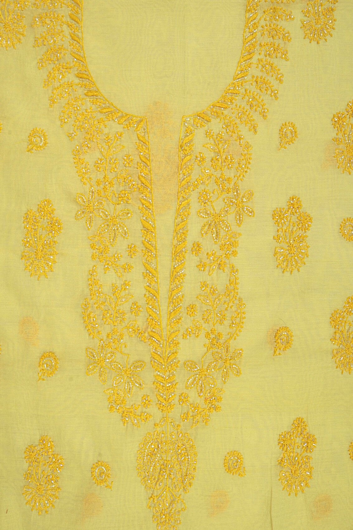 Ada Hand Embroidered Yellow Cotton Lucknowi Chikankari Unstitched Suit Piece With Cutdana Work A615368