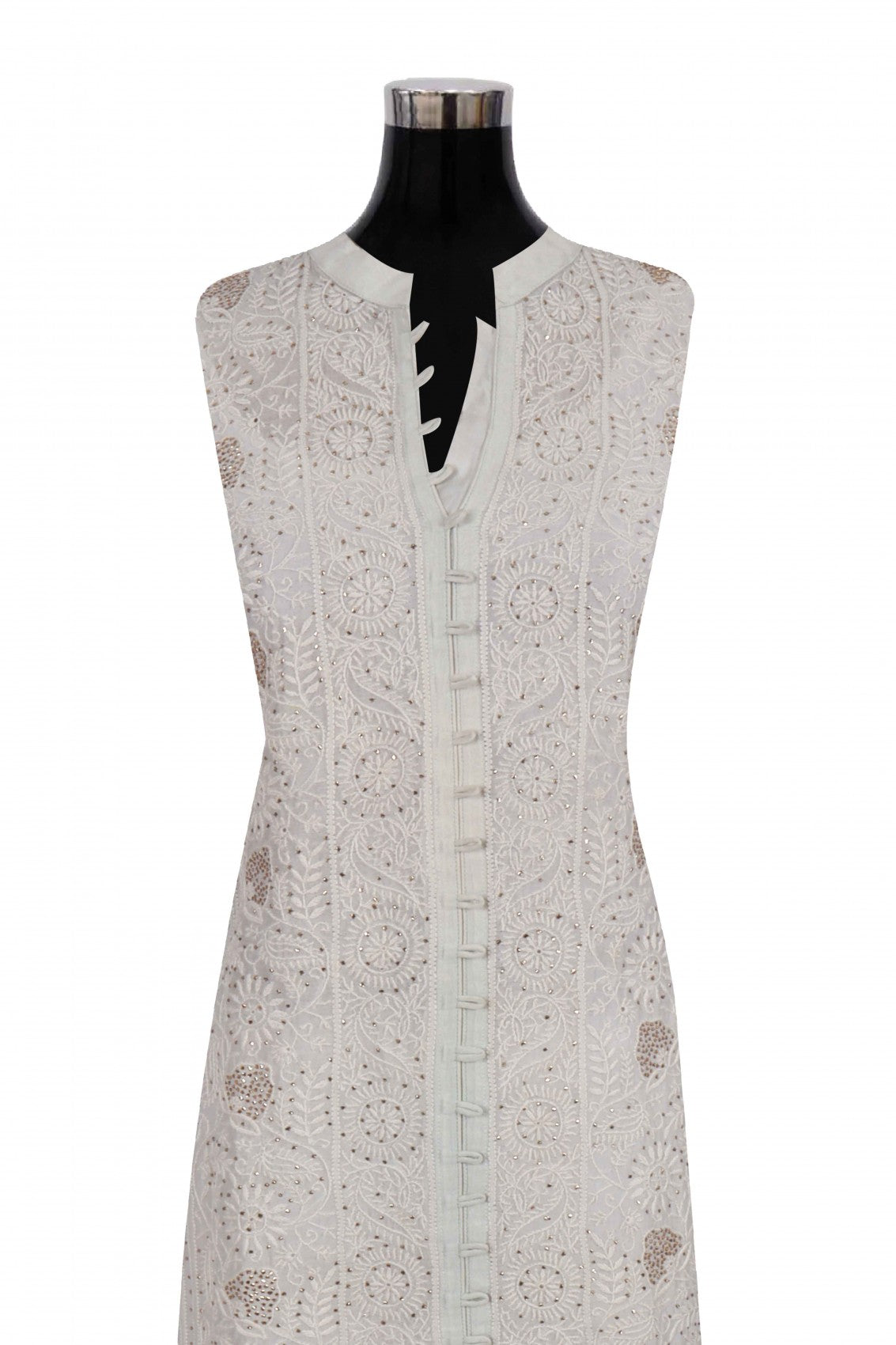 Ada Hand Embroidered Abalone Grey Chanderi Lucknowi Chikankari Semi-Stitched Anarkali Kurta Dupatta Set With Muqaish Work A595039