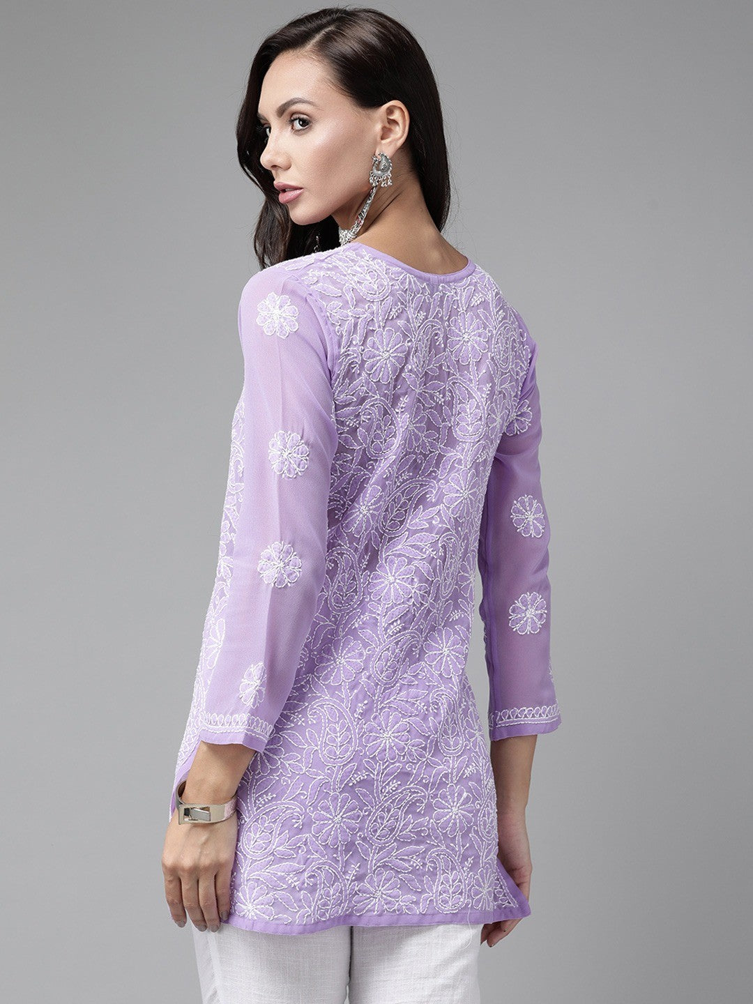 Ada Hand Embroidered Mauve Georgette Lucknowi Chikankari Straight Kurti A911227