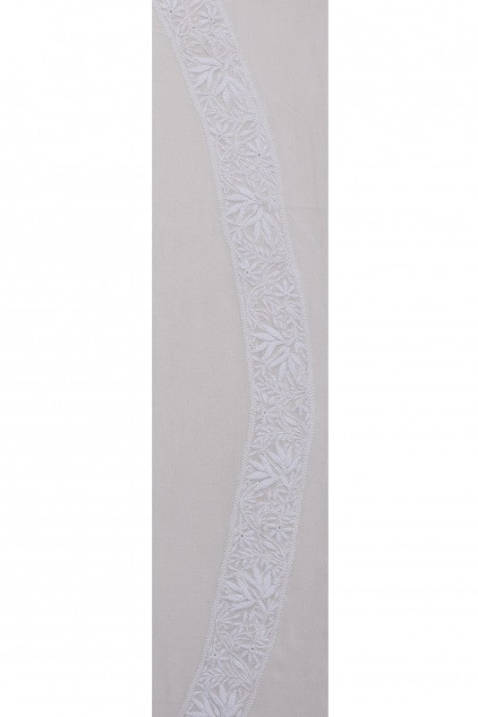 Ada Hand Embroidered White Pure Georgette Lucknowi Chikan Unstitched Men's Kurta Piece A595411
