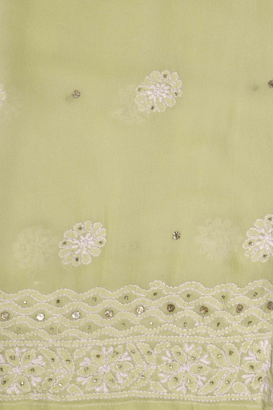 Ada Hand Embroidered Lemon Pure Georgette Lucknowi Chikan Semi-Stitched Anarkali Kurta Dupatta Set With Muqaish Work-A328561
