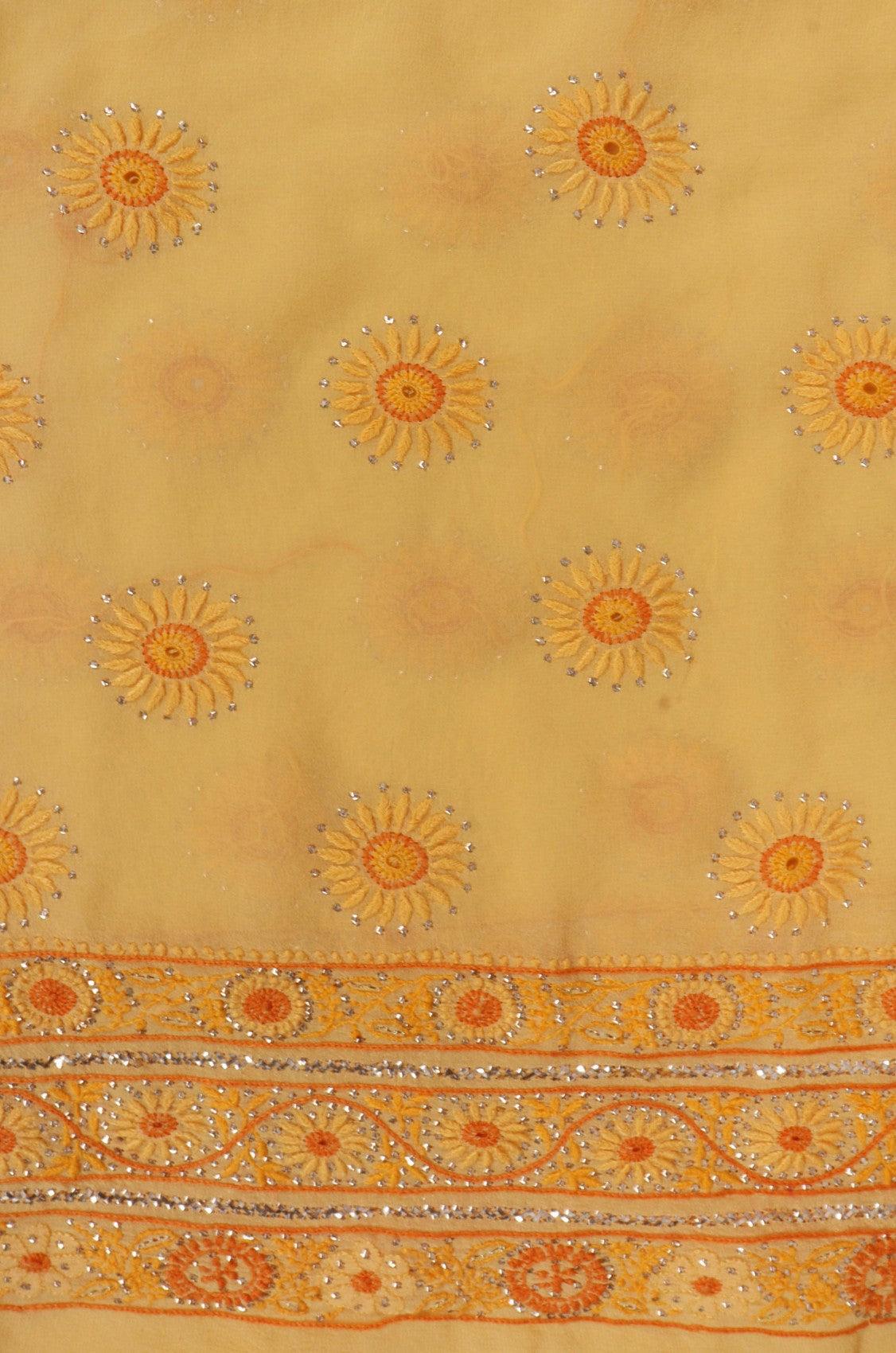 Ada Hand Embroidered Yellow Pure Georgette Lucknowi Chikankari Unstitched Suit Piece With Muqaish Work 01A157718