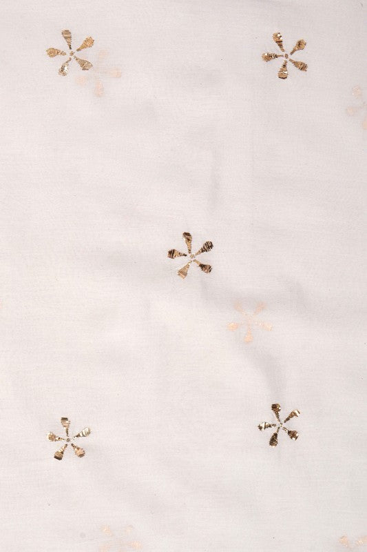 Ada Hand Embroidered White Chanderi Lucknowi Chikankari Unstitched Kurta Dupatta Set With Muqaish Work 01A40918