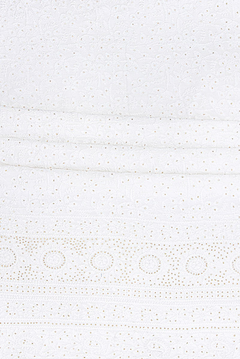 Ada Hand Embroidered White Chanderi Chikan Unstitched Kurta Piece With Muqaish Work- A583347