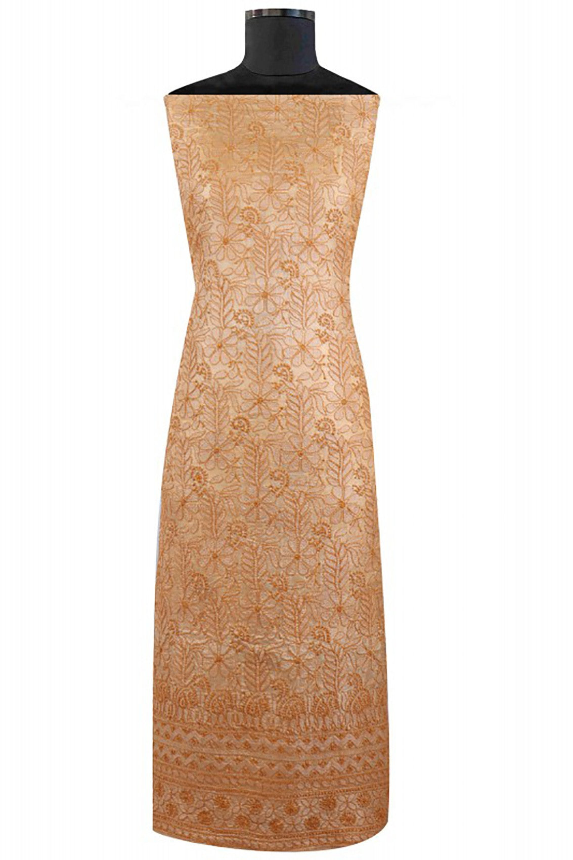 Ada Hand Embroidered Natural Fawn Silk Lucknowi Chikankari Unstitched Suit Piece A609717