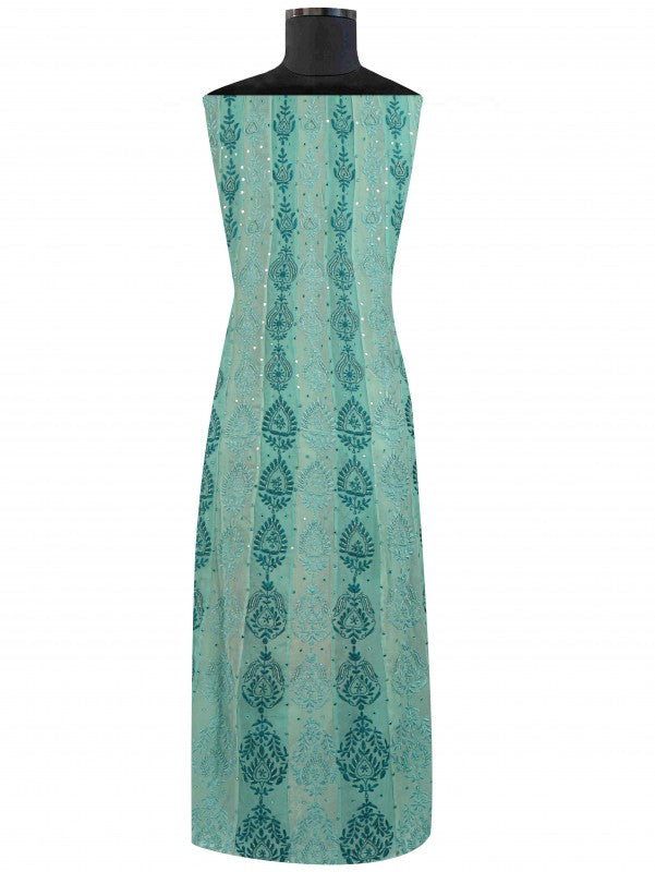 Ada Hand Embroidered Green Pure Georgette Lucknowi Chikan Unstitched Anarkali with Pearl & Mirror Work A61317