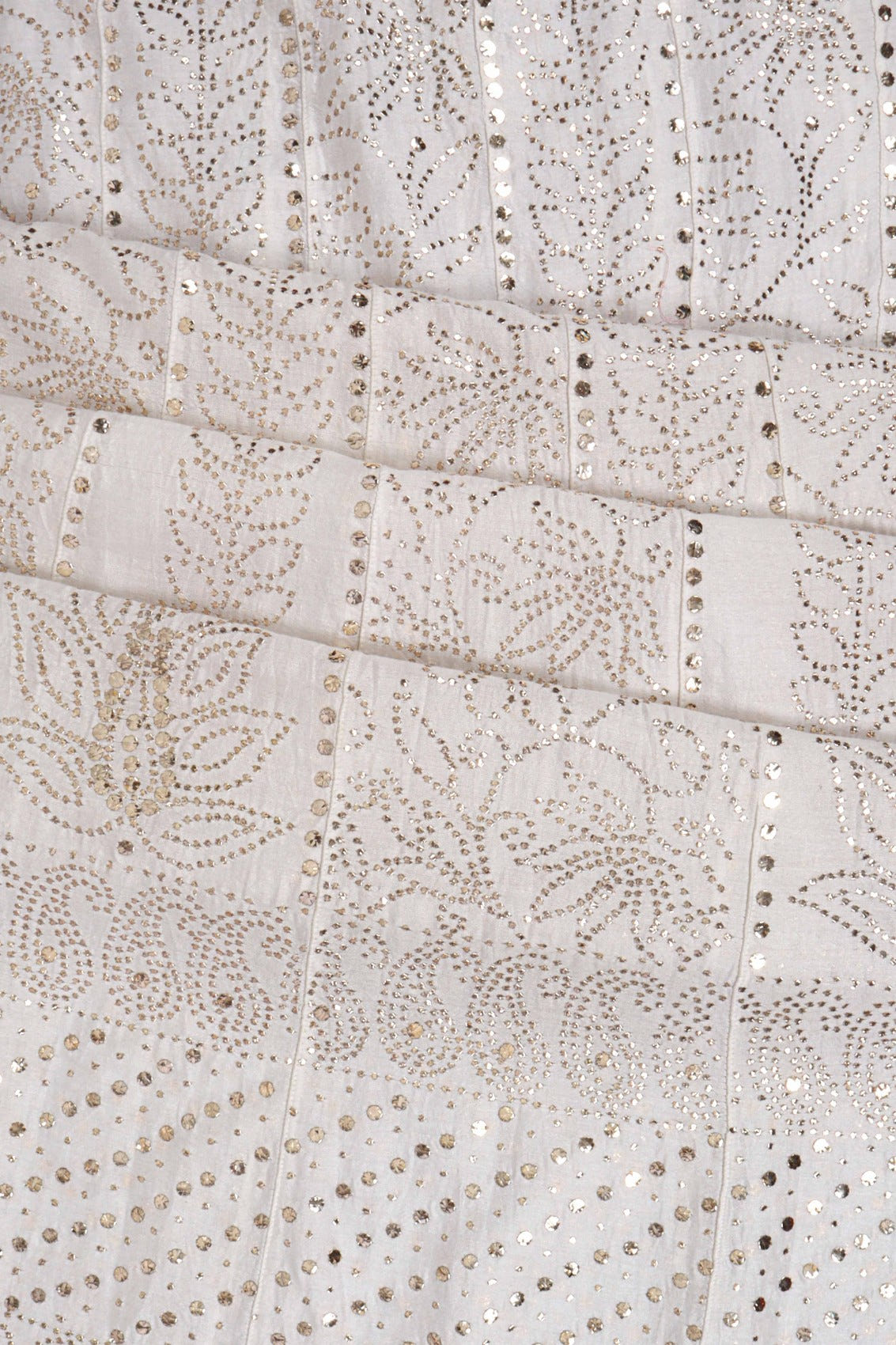 Ada Hand Embroidered Cream Chanderi Lucknowi Chikankari Semi-Stitched Anarkali Kurta Dupatta Set With Muqaish Work 01A162494